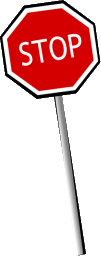 A red stop sign leaning to the left.